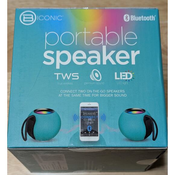 B Iconic Portable Bluetooth Speaker Teal TWS LED Light 5W Wireless New Boxed - Picture 4 of 8